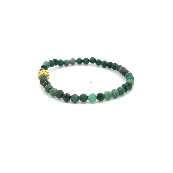 18K Gold Money Coin Ball Lucky Charm Bracelet Mini Gemstones Natural Emerald 4mm - Picture 3 of 6